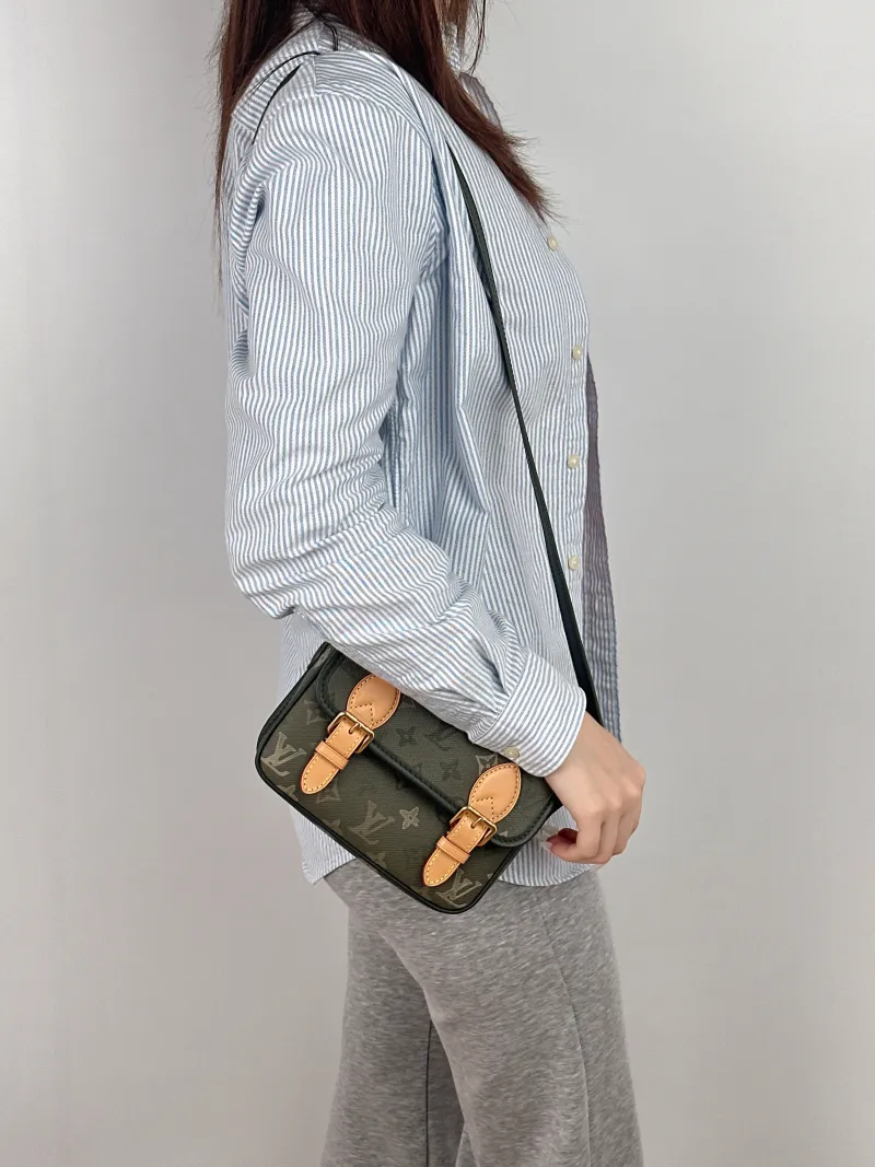 Louis Vuitton Crossbody Bag Satchel Messenger Bag Green PVC Mini 19.5 × 6 × 15 cm — on-model view 1 of 2