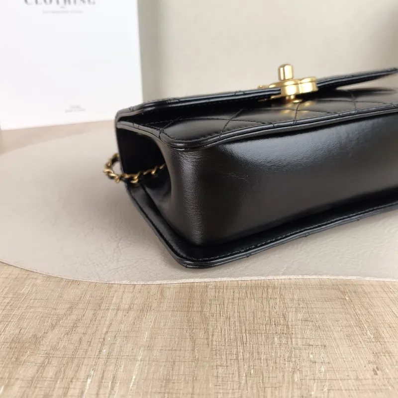 Chanel Crossbody Bag Black Calfskin Small 19 × 8 × 12 cm — detail view 8 of 12