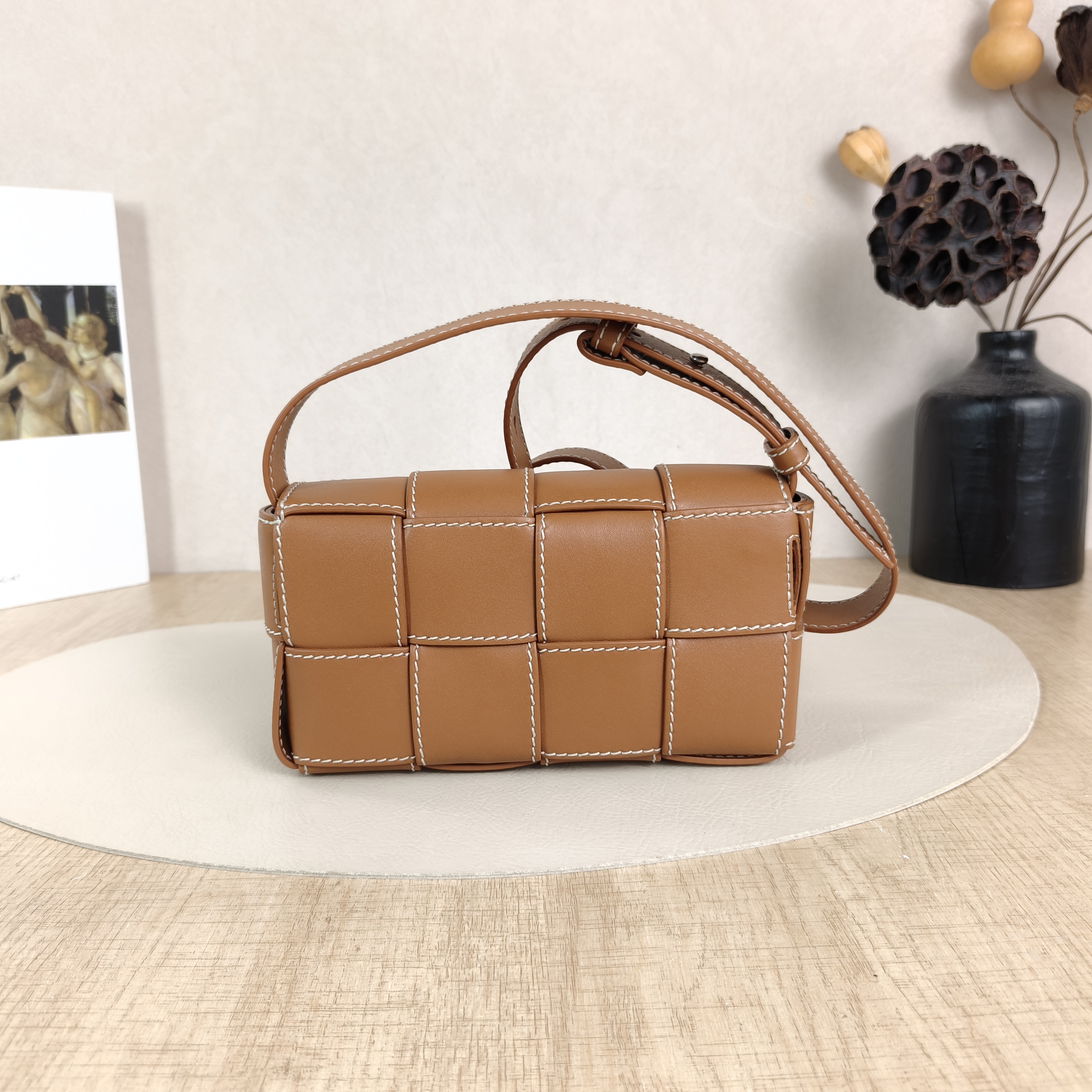 Bottega Veneta Belt Bag Cassette Woven Belt Bag Crossbody Bag Brown Calfskin One Size18 × 5 × 9.5 cm — cover view 2 of 5