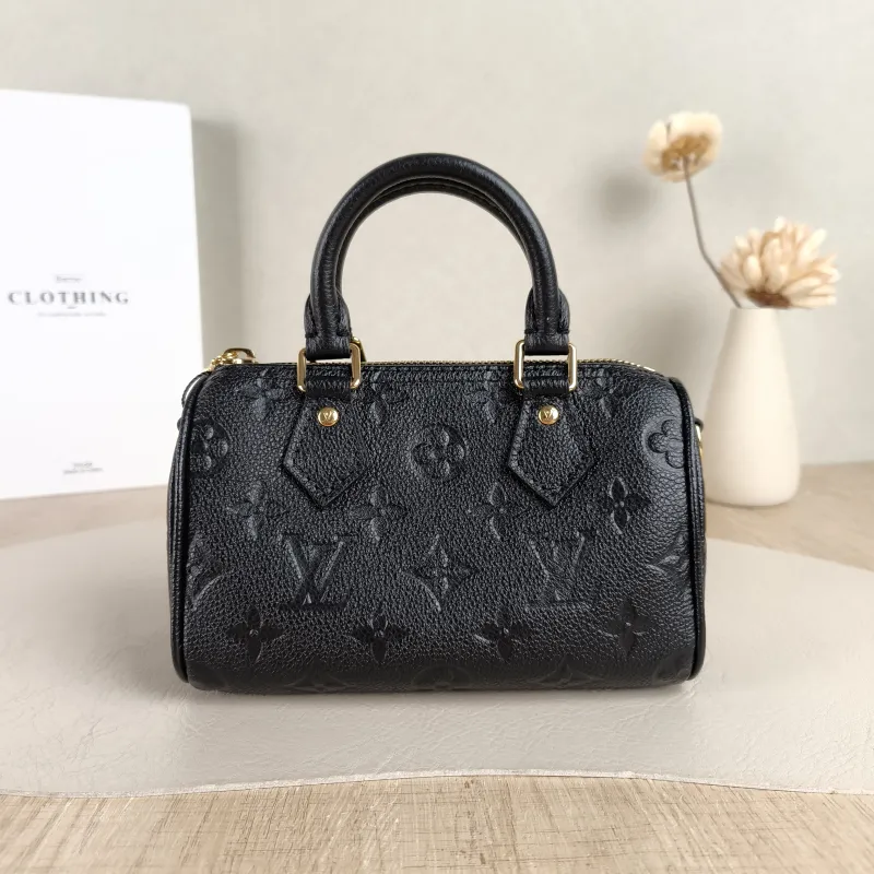 Louis Vuitton Crossbody Bag Speedy Nano Black Empreinte Embossed Calfskin nano 16 × 7.5 × 10 cm