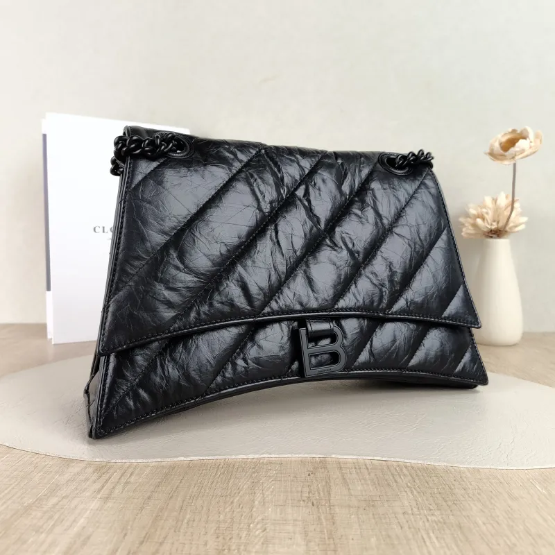 BALENCIAGA Shoulder Bag CRUSH Chain Bag Black Calfskin Medium30 × 13 × 20 cm — cover view 2 of 5