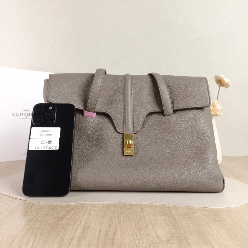 CELINE Shoulder Bag Soft 16Shoulder Bag Grey Calfskin Medium 32 × 15 × 24 cm — cover view 4 of 5