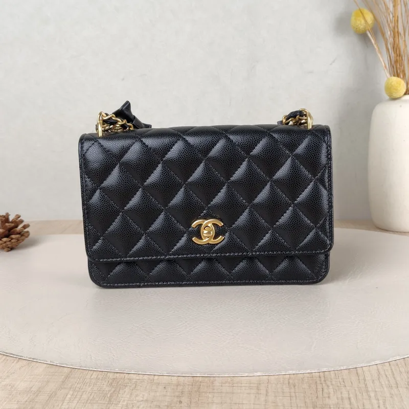 Chanel Crossbody Bag 24s woc Black Grained Calfskin Mini 19.2 × 3.5 × 12.3 cm