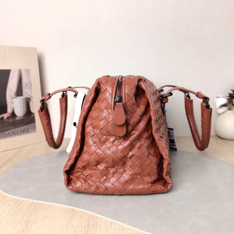 Bottega Veneta Top Handle Bag Woven Top Handle Bag Brown Calfskin One Size 34 × 16 × 20 cm — detail view 7 of 13