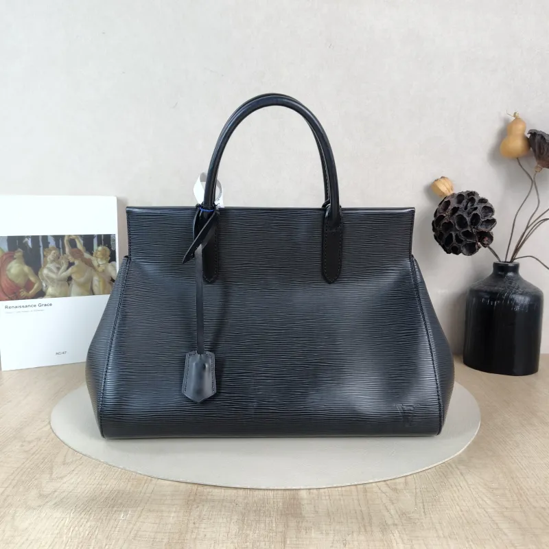 Louis Vuitton Top Handle Bag Marly Black Epi Embossed Calfskin Medium 34 × 13 × 27 cm