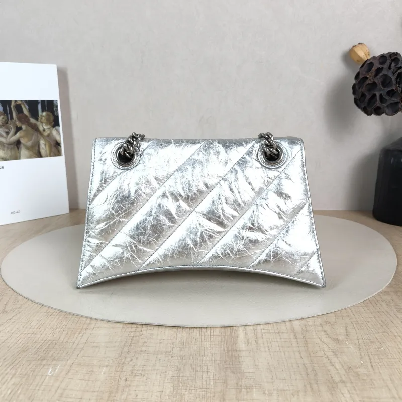 BALENCIAGA Shoulder Bag CRUSH Chain Bag Silver Calfskin Small 25 × 8 × 15 cm — cover view 3 of 5