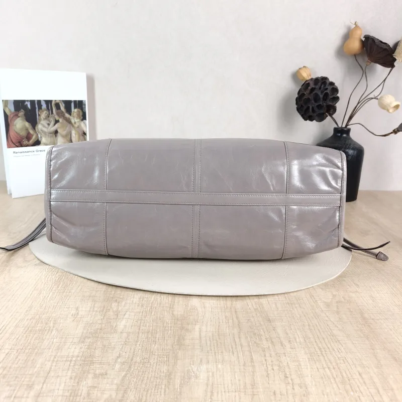 PRADA Shoulder Bag Bonnie Soft Lux Grey Waxed Leather Large 38 × 12 × 24 cm — cover view 5 of 6