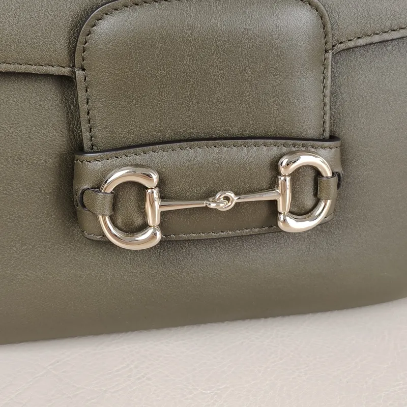 GUCCI Crossbody Bag Horsebit 1955 Horsebit Medium Green Calfskin Medium 25 × 8 × 18 cm — detail view 11 of 14