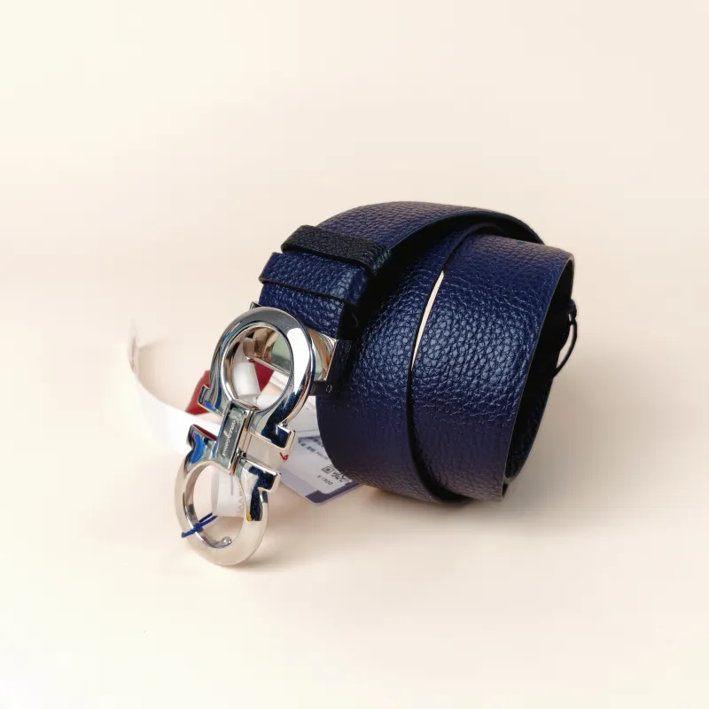 FERRAGAMO Belt Belt Navy Calfskin One Size 96cm โ cover view 5 of 8