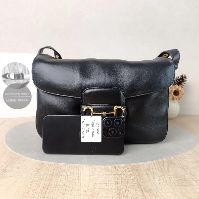 GUCCI Crossbody Bag Horsebit 1955 Horsebit Edition Medium Black Lambskin Medium 30 × 11 × 20.5 cm — cover view 3 of 6