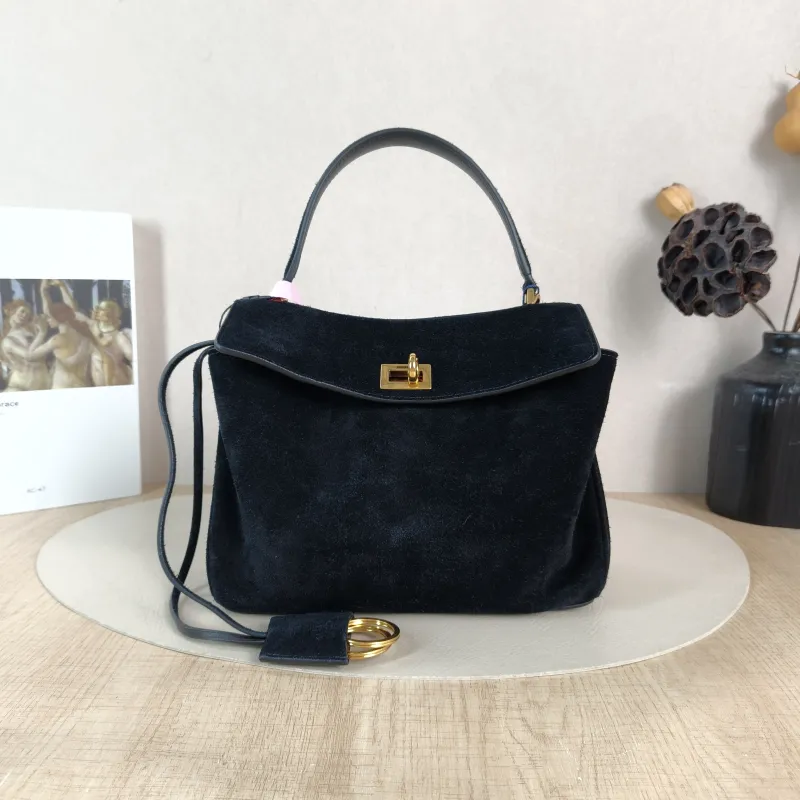 BALENCIAGA Crossbody Bag RODEO Black Suede Mini 23 × 10 × 17 cm