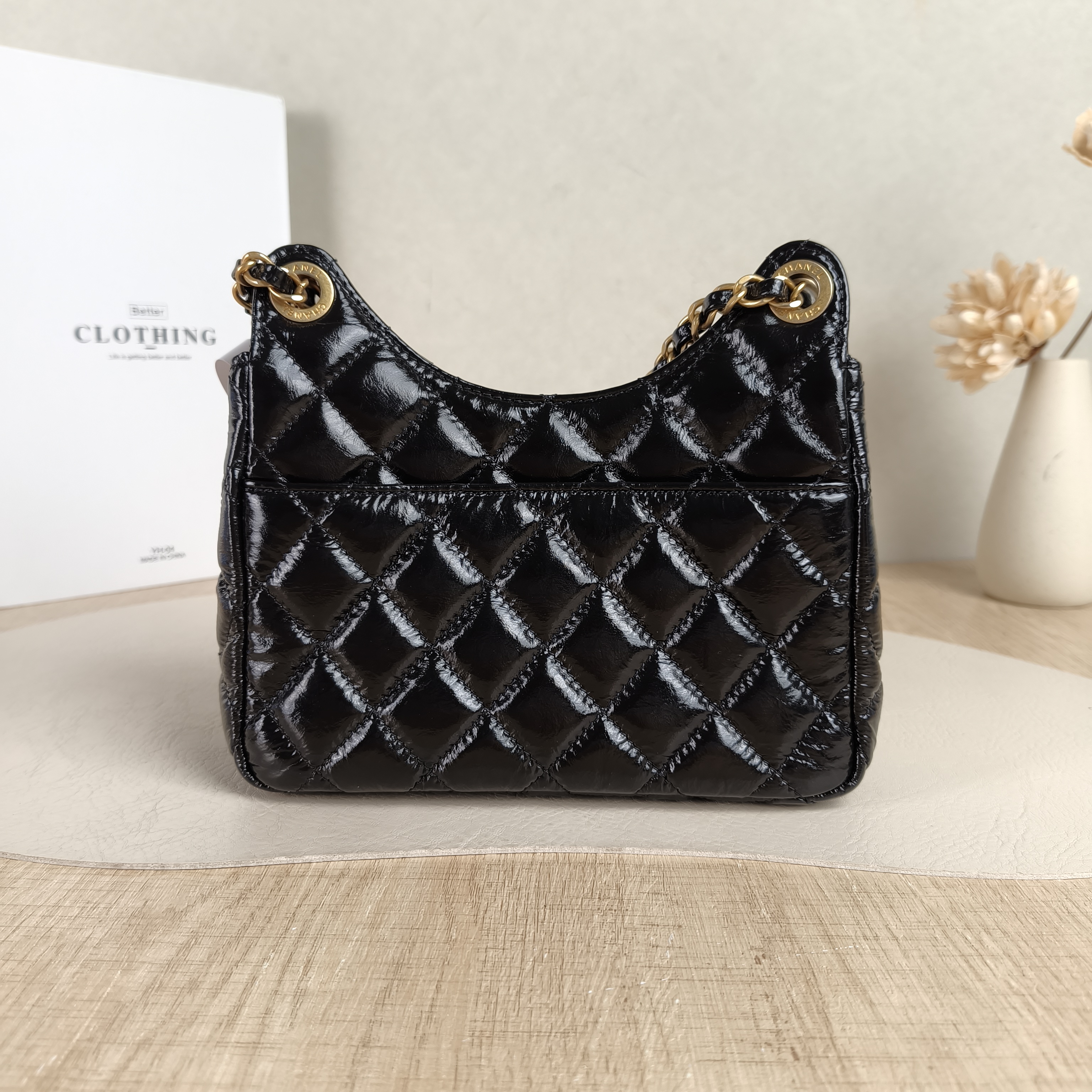 Chanel Crossbody Bag HOBO Black Waxed Leather Calfskin Small19 × 6 × 17 cm — cover view 3 of 5