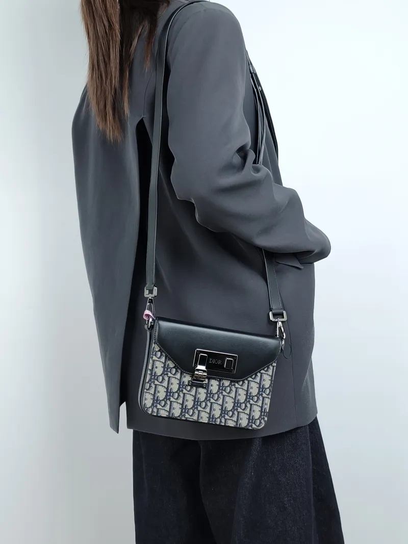 DIOR Shoulder Bag Shoulder Bag Blue Calfskin，Canvas 19 × 4 × 14 cm — on-model view 2 of 2