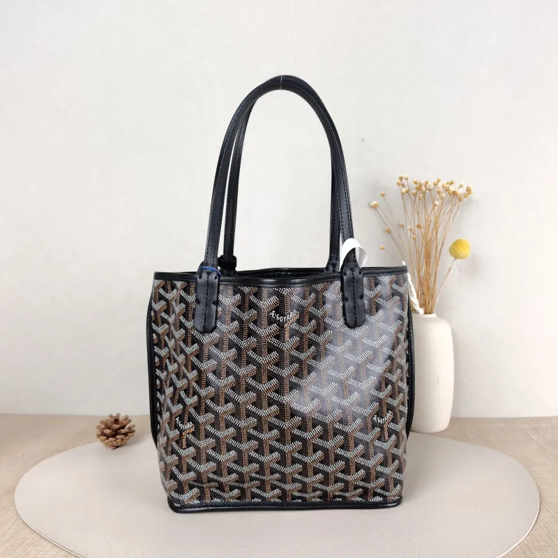 GOYARD Top Handle Bag ANJOU Shopping Tote Black ine Canvas Mini 19.5 × 9 × 19.5 cm — cover view 5 of 5