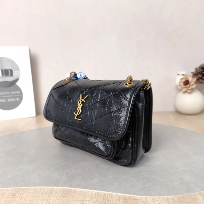 SAINT LAURENT Crossbody Bag Niki Black Waxed Leather Calfskin Mini 18 × 5 × 12.5 cm — cover view 3 of 6