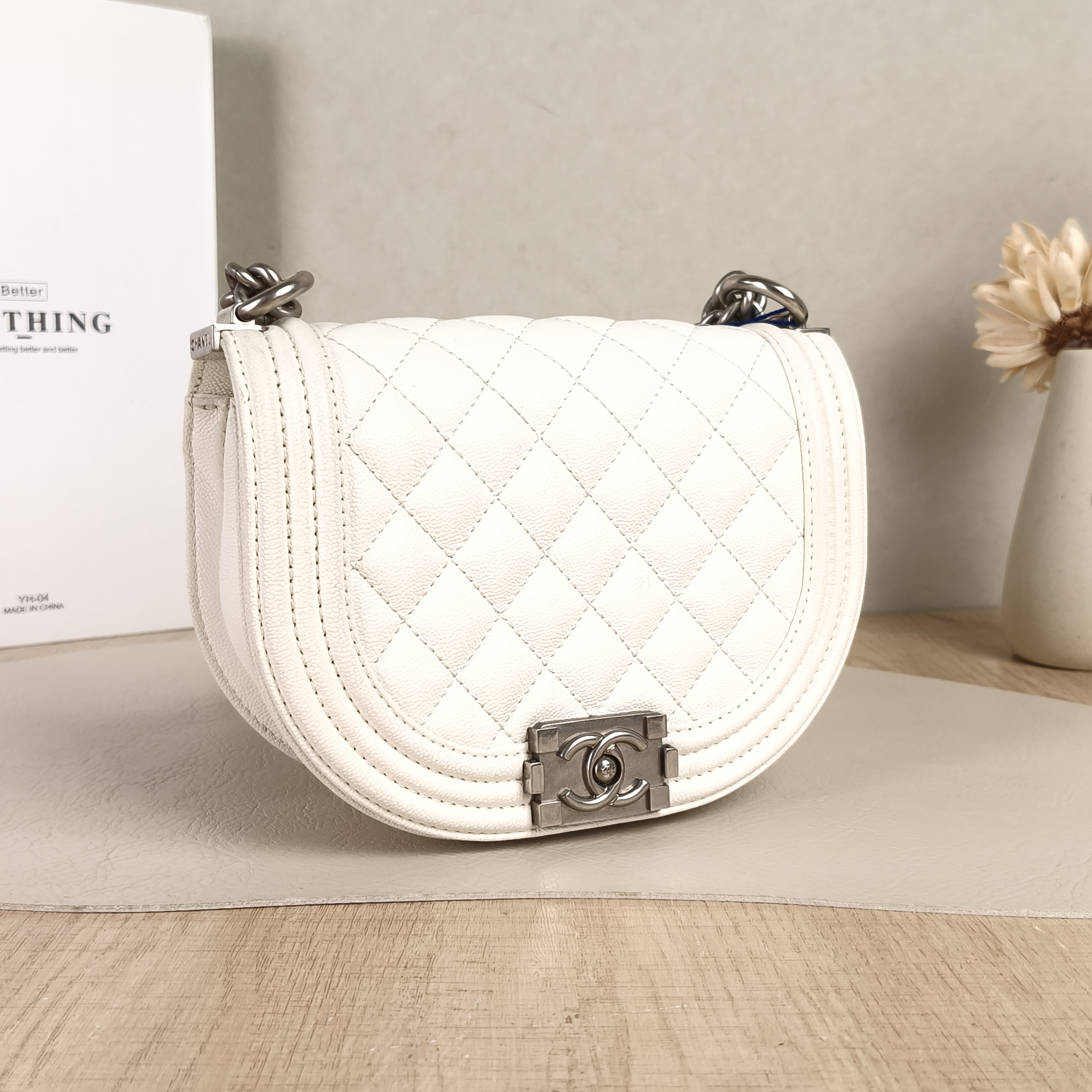 Chanel Crossbody Bagleboy White Grained Calfskin Small18 × 6 × 12.5 cm — cover view 2 of 4