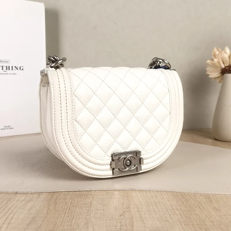 Chanel Crossbody Bagleboy White Grained Calfskin Small18 × 6 × 12.5 cm — cover view 2 of 4