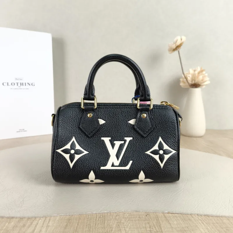 Louis Vuitton Crossbody Bag Speedy Nano Black · White Empreinte Embossed Calfskin nano 16 × 7.5 × 10 cm