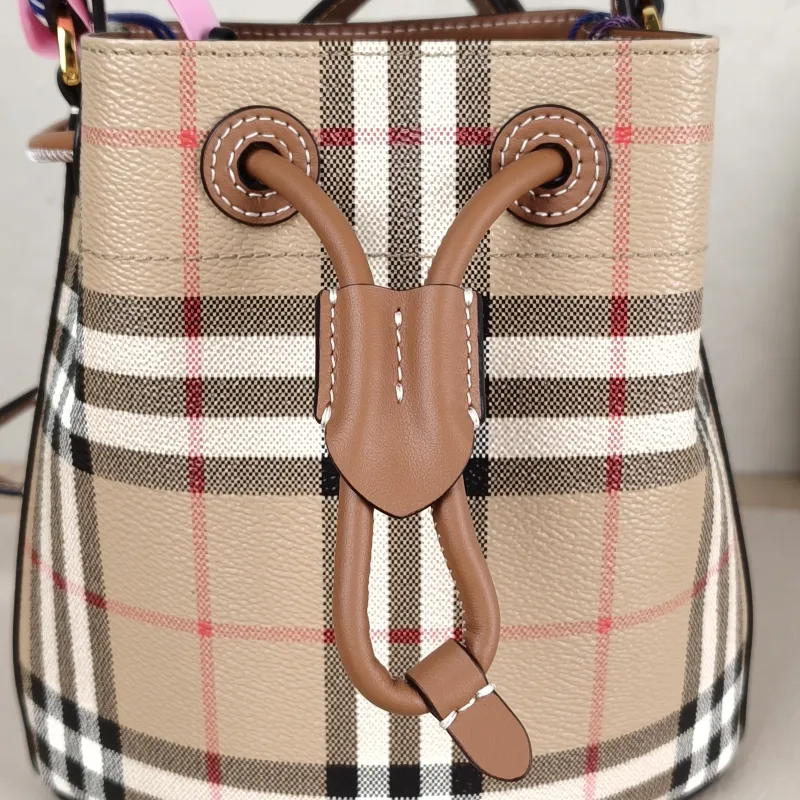BURBERRY Crossbody Bag Canvas Bucket Bag Brown 16.5 × 11 × 18 cm — detail view 10 of 10