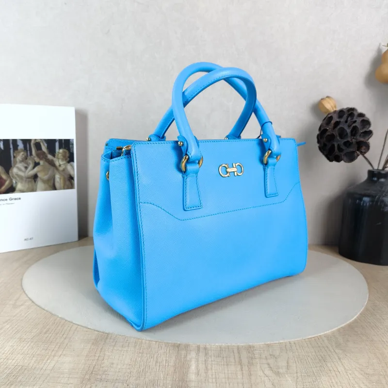 FERRAGAMO Top Handle Bag Tote Bag Blue Calfskin 27 × 14 × 21 cm — cover view 5 of 6