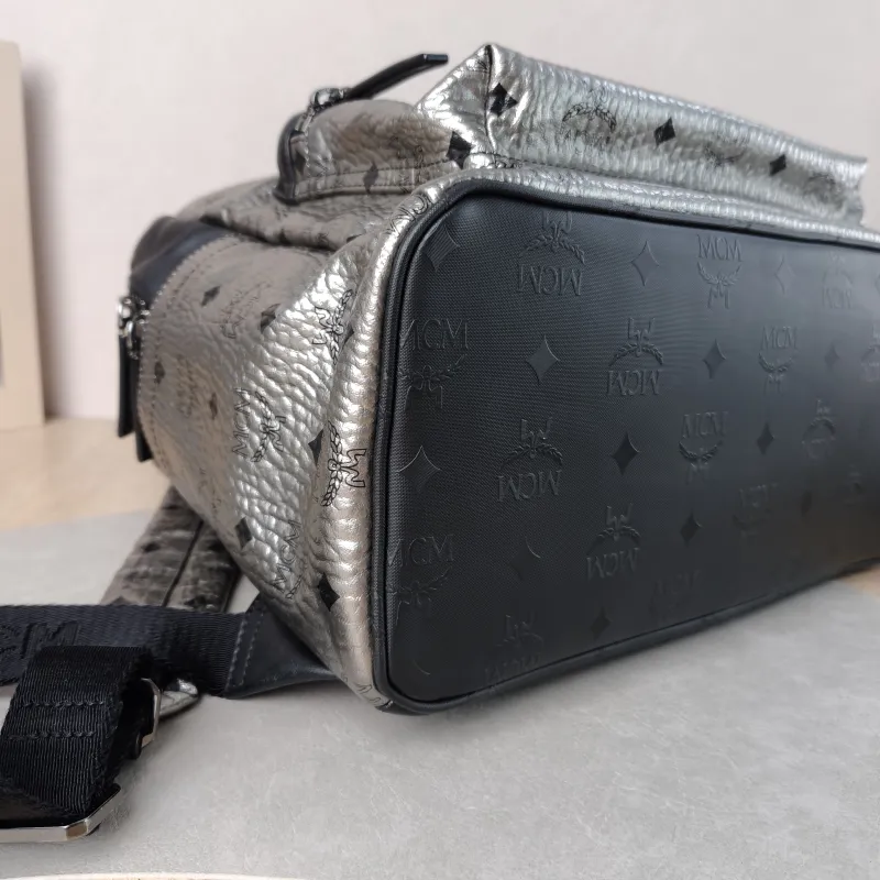 MCM Backpack Backpack Silver Canvas 32.5 × 15 × 39 cm — detail view 9 of 11
