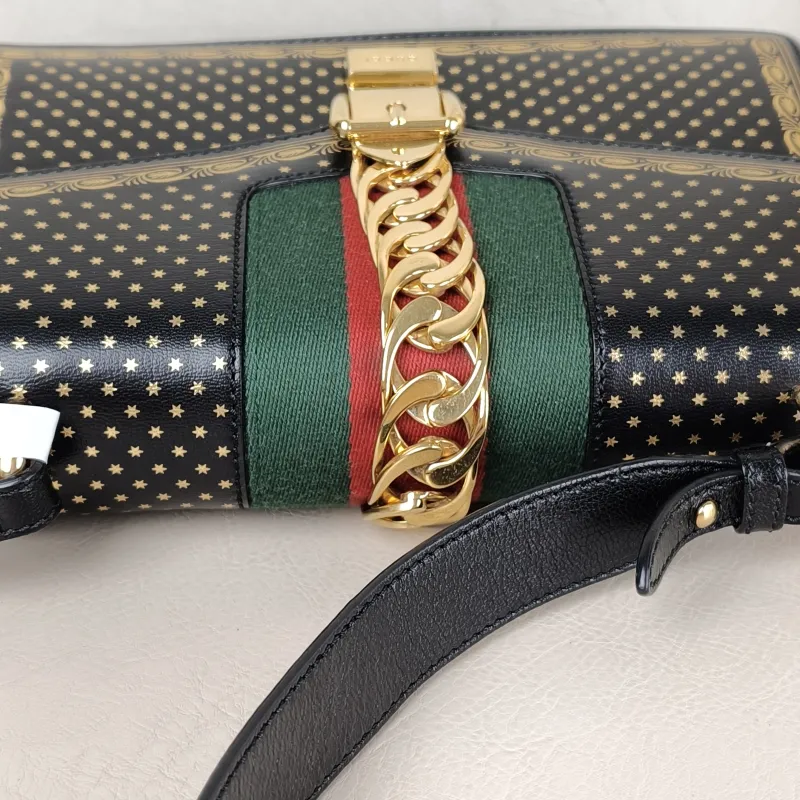 GUCCI Crossbody Bag Sylvie Shoulder Strap Edition Black Calfskin Small 25.5 × 8 × 17 cm — detail view 12 of 12