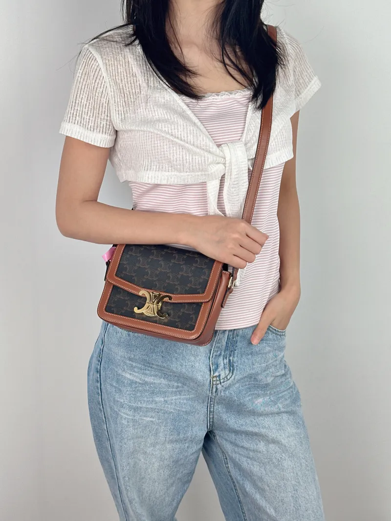 CELINE Crossbody Bag Teen Triomphe Monogram PVC Small 18.5 × 7 × 13.5 cm — on-model view 1 of 2