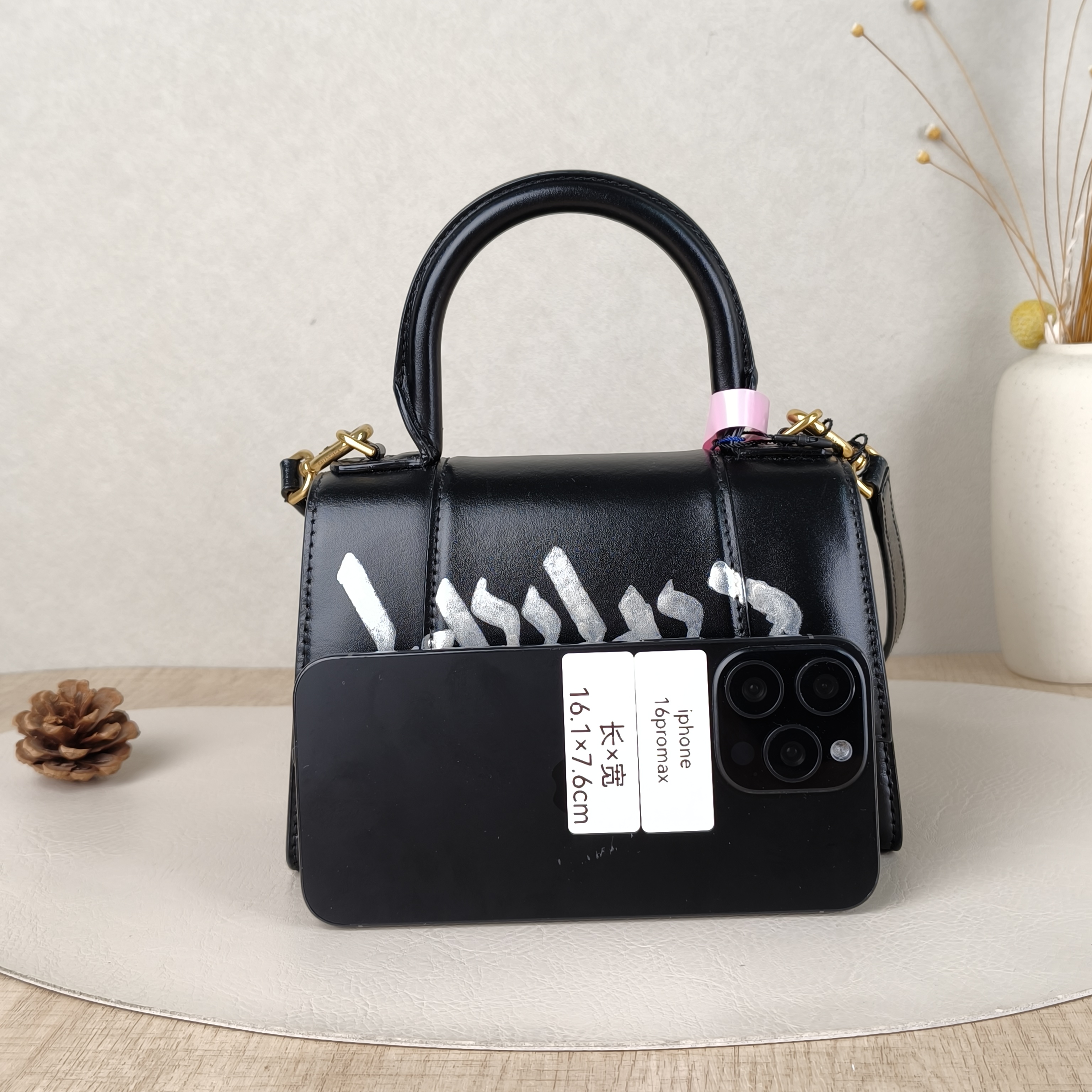 BALENCIAGA Crossbody Bag Hourglass Hourglass Bag Black Calfskin Silver Mini 19 × 5 × 12 cm — cover view 4 of 5