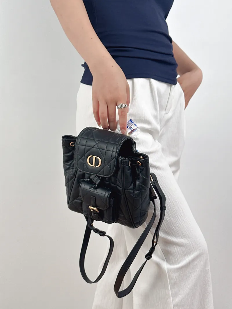 DIOR Backpack Caro Shoulder Bag Black SL ambskin Small18 × 8.5 × 18.5 cm — on-model view 2 of 2