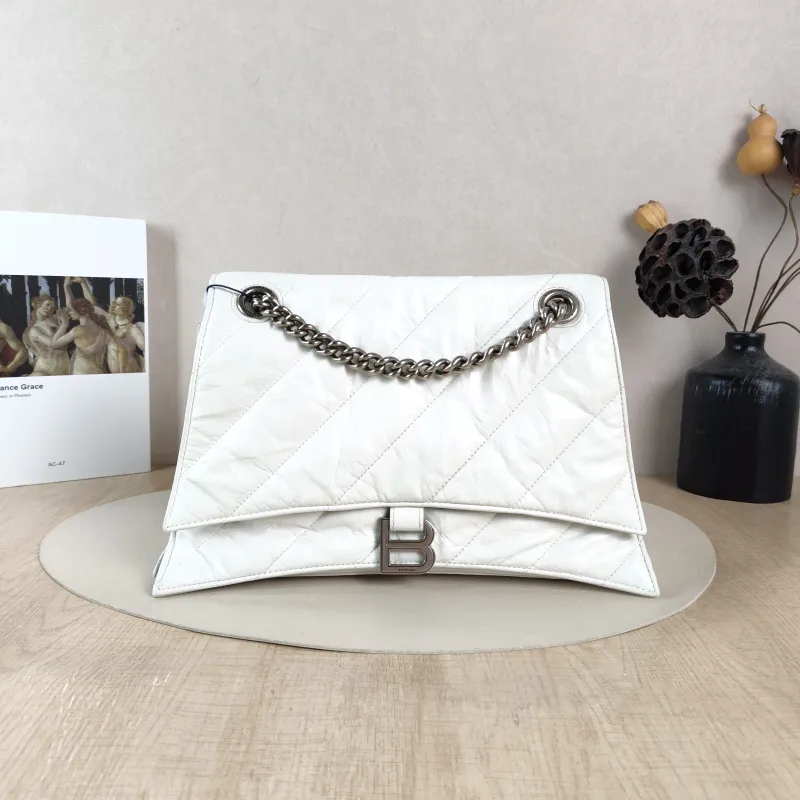 BALENCIAGA Shoulder Bag CRUSH Chain Bag White Calfskin Medium 32 × 10 × 20 cm