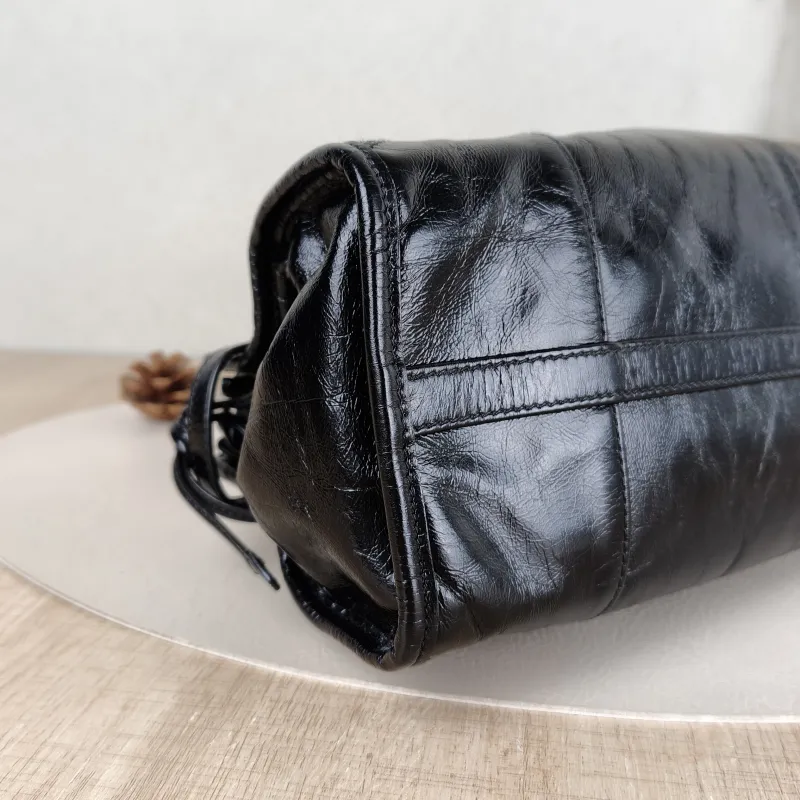 PRADA Shoulder Bag Bonnie Soft Lux Black Waxed Leather Medium32 × 12 × 15.5 cm — detail view 10 of 12