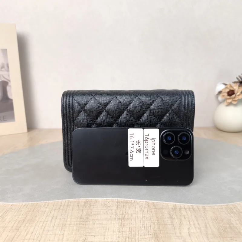 Chanel Crossbody Bag Le Boy WOC Black Grained Calfskin Mini 19.2 × 3.5 × 12.3 cm — cover view 3 of 6