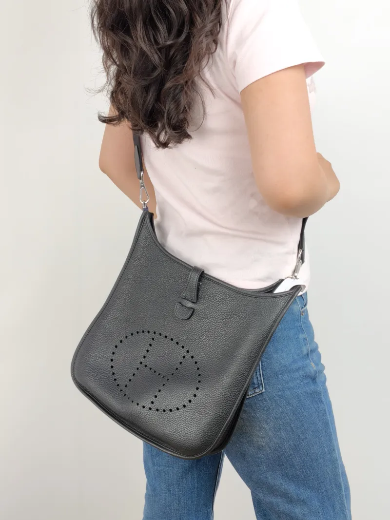 Hermès Crossbody Bag Evelyne 29 29 Black Taurillon Clemence TC Calfskin Small 29 × 8 × 30 cm B — on-model view 1 of 2