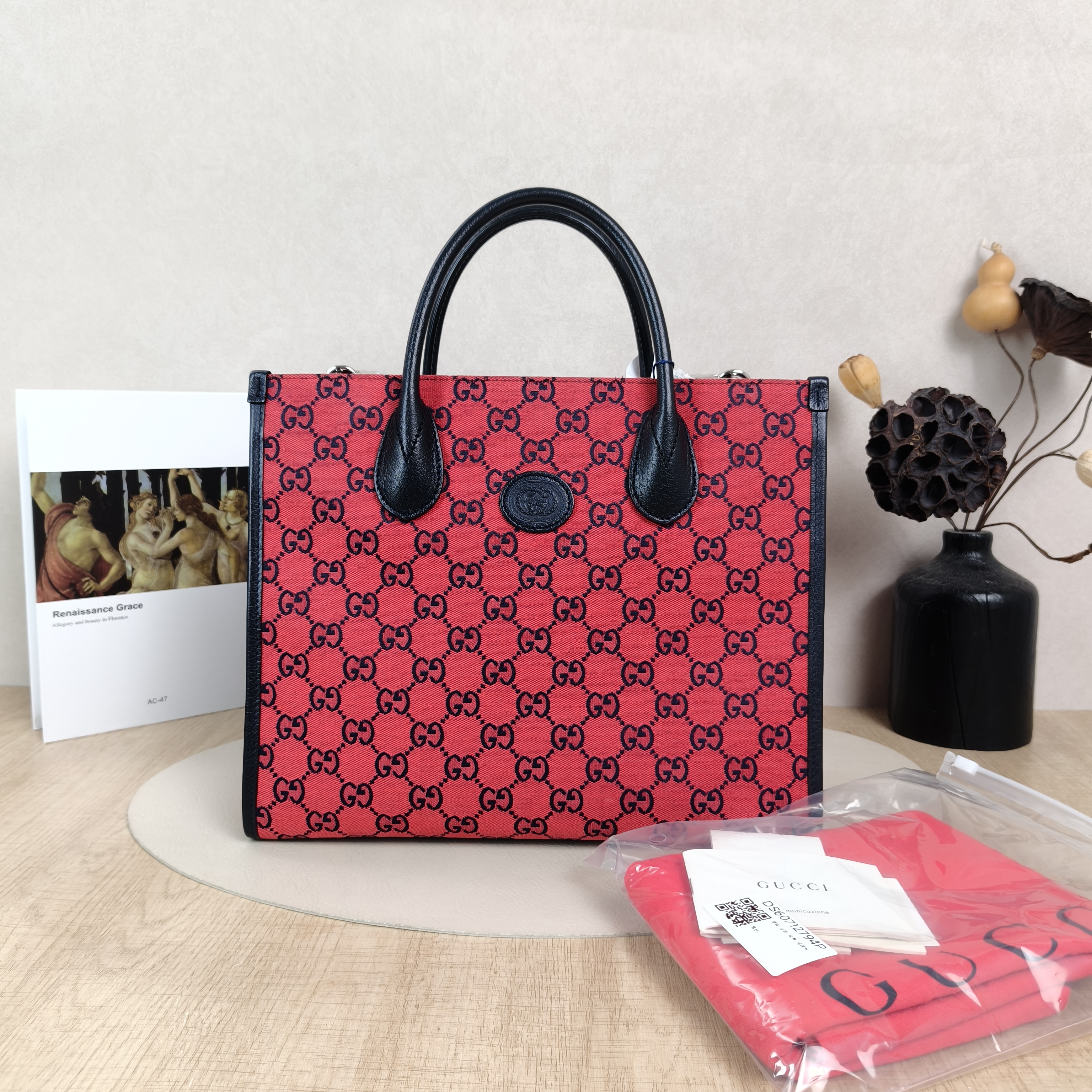 GUCCI Shoulder Bag Tote Bag Navy Red Canvas Small31 × 14 × 26.5 cm — cover view 6 of 6