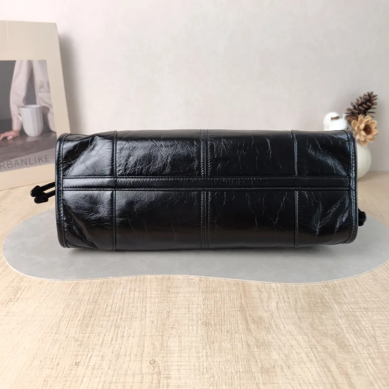 PRADA Shoulder Bag Bonnie Soft Lux Black Waxed Leather Medium 32 × 12 × 15.5 cm — cover view 6 of 6