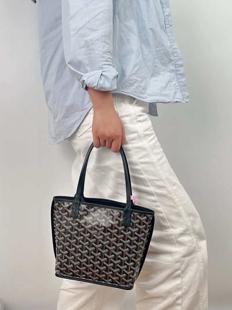 GOYARD Top Handle Bag ANJOU Shopping Tote Black ine Canvas Mini 19.5 × 9 × 19.5 cm — on-model view 2 of 2
