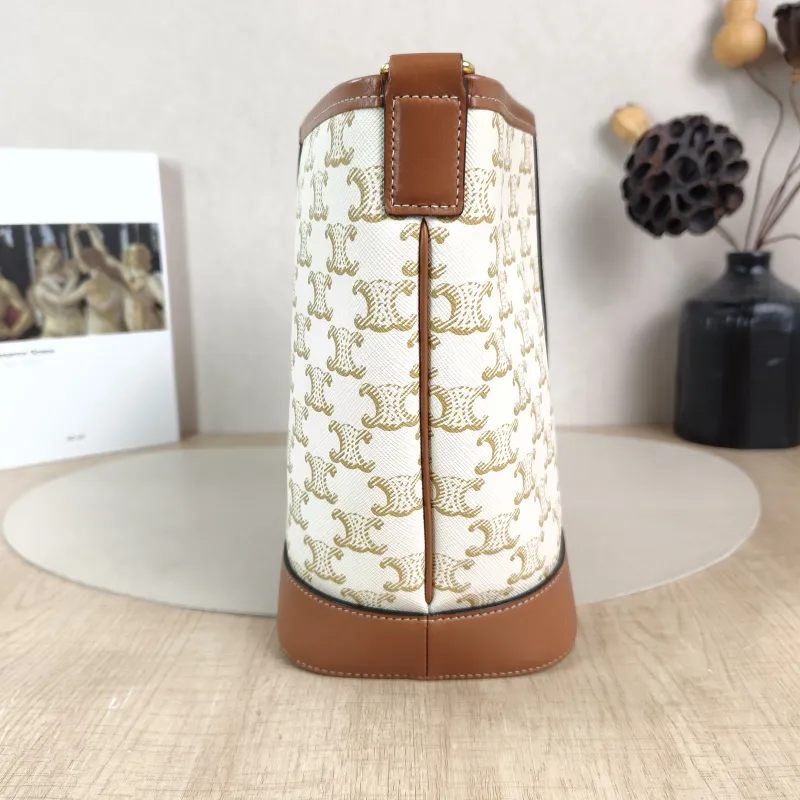 CELINE Crossbody Bag Triomphe Bucket Bag White PVC Small 22 × 13 × 26 cm — detail view 1 of 10