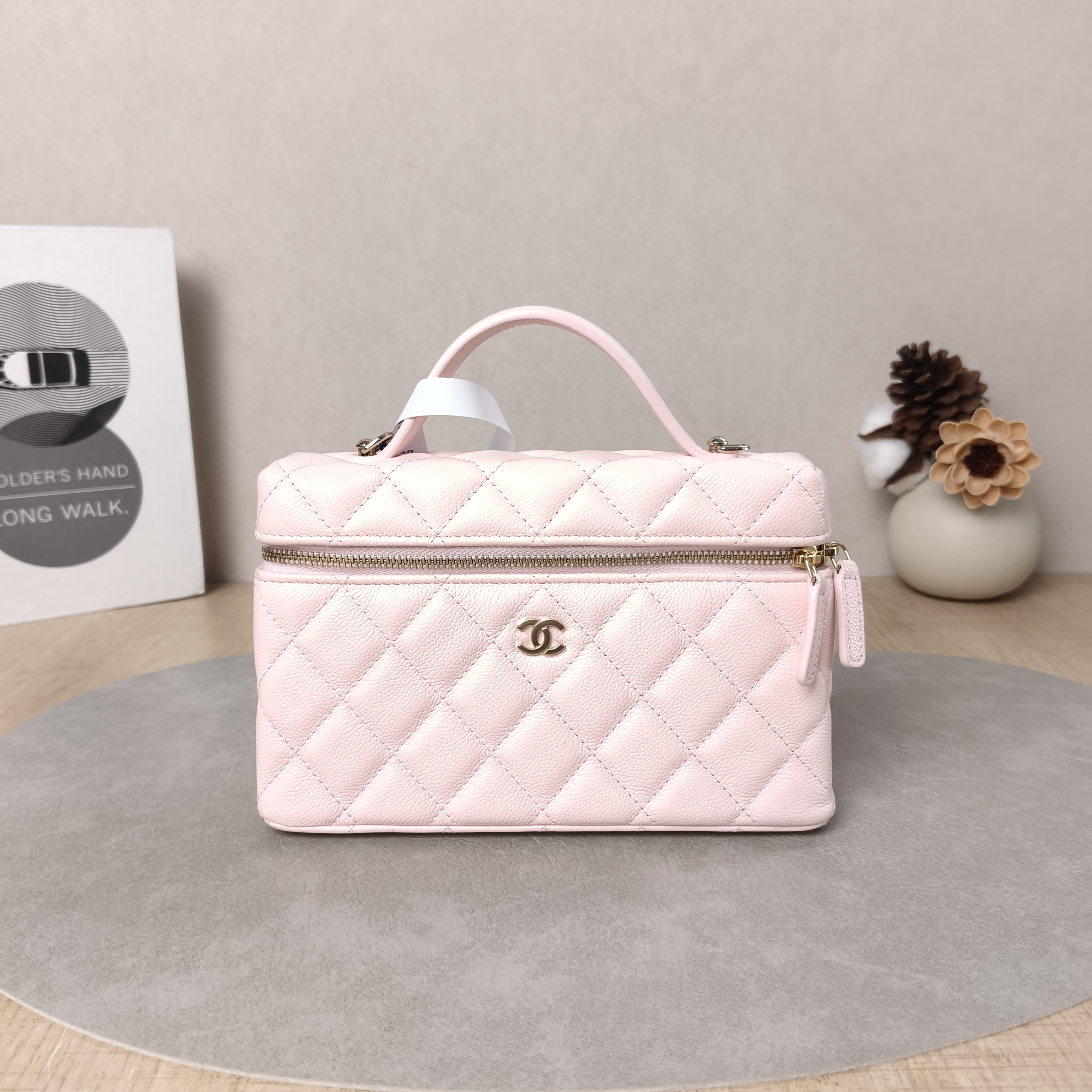 Chanel Crossbody Baglp Box Bag Top Handle Crossbody Bag Pink Grained Calfskin One Size19.5 × 5 × 17 cm