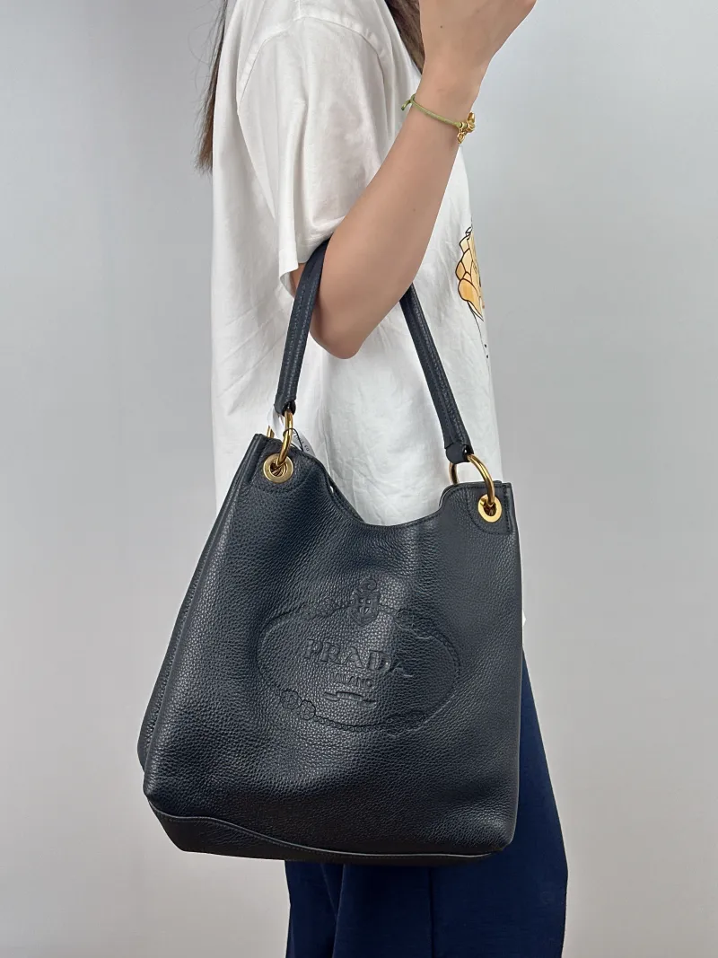 PRADA Shoulder Bag Hobo Shoulder Bag Black Calfskin One Size32 × 15 × 31 cm — on-model view 2 of 2