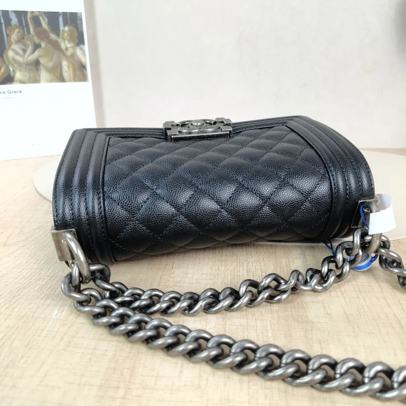Chanel Crossbody Bag Le Boy​ Black Grained Calfskin Small 20.5 × 8.5 × 12 cm — detail view 9 of 12