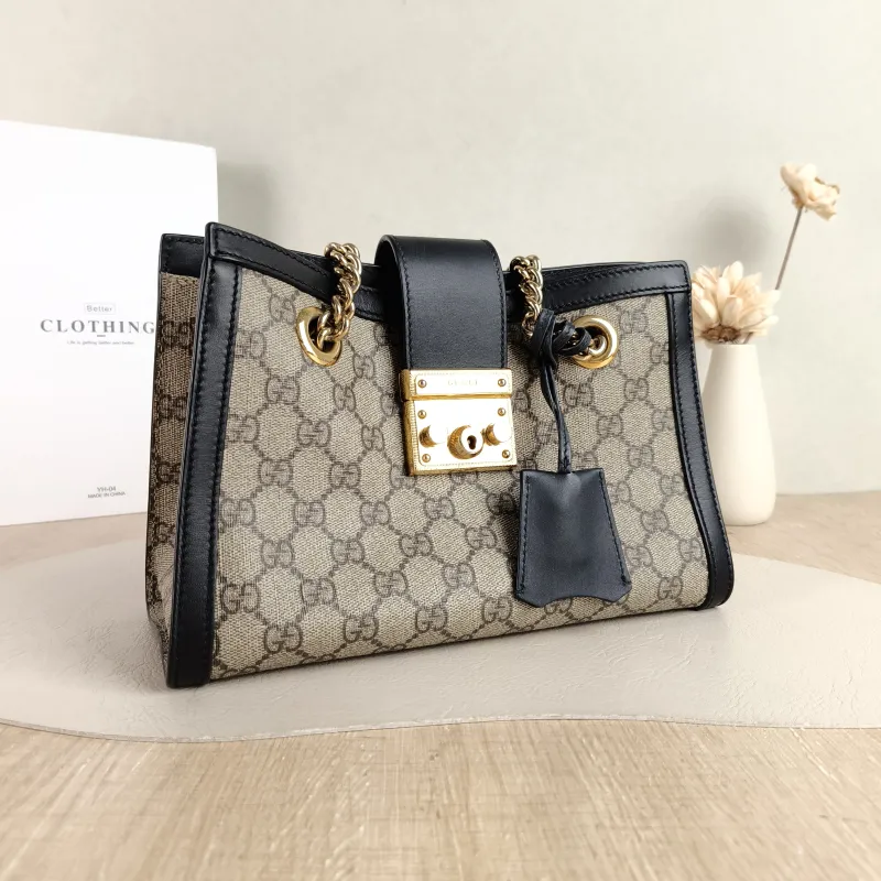 GUCCI Shoulder Bag Padlock Tote Black Monogram PVC Medium 26 × 10 × 18 cm — cover view 2 of 5
