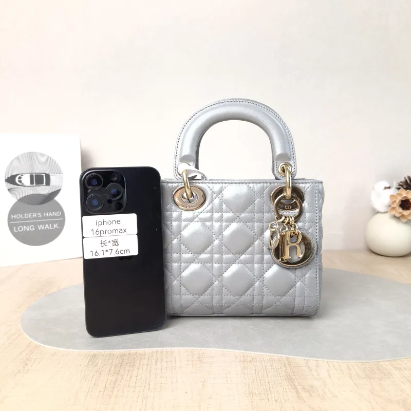 DIOR Crossbody Bag Lady Lady Dior Bag Grey Lambskin Mini 17 × 7 × 15 cm — cover view 5 of 5