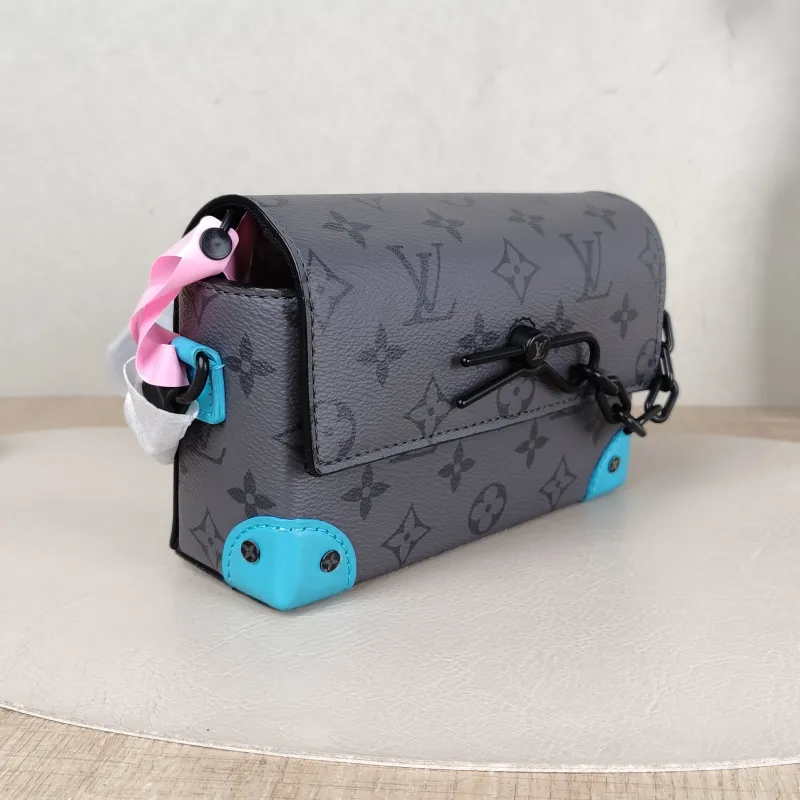 Louis Vuitton Crossbody Bag Steamer Box Grey · Blue PVC · Calfskin Mini 18 × 6.5 × 11 cm — cover view 4 of 5