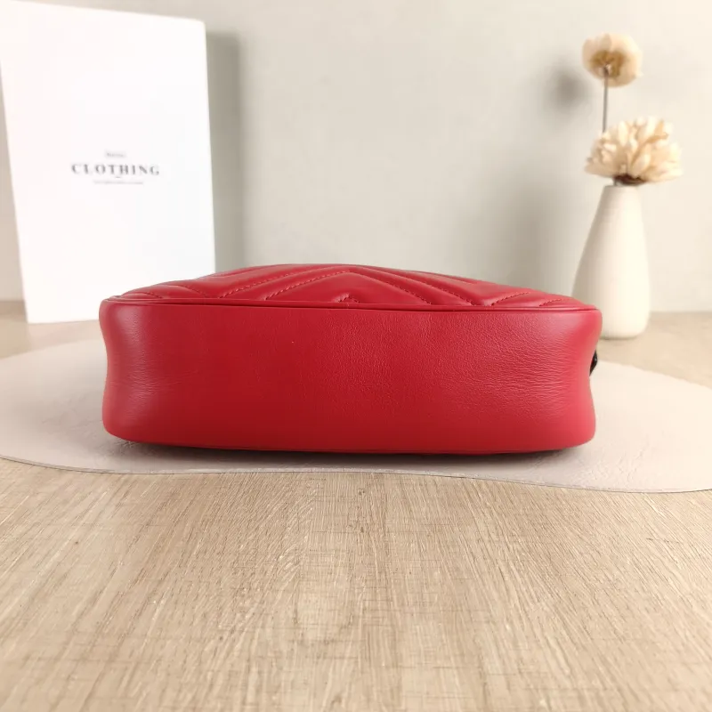 GUCCI Crossbody Bag GG Marmont Marmont Camera Bag Red Calfskin Small 24 × 7 × 13 cm — cover view 3 of 5