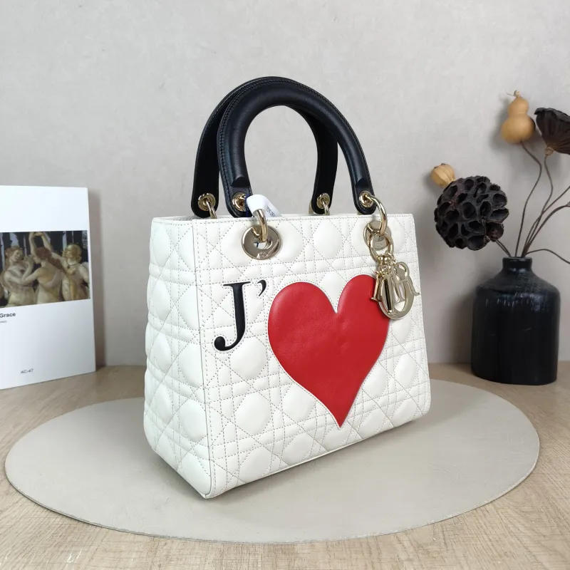 DIOR Top Handle Bag Lady Lady Dior Bag White Calfskin Medium Edition 24 × 12 × 21 cm — cover view 4 of 6