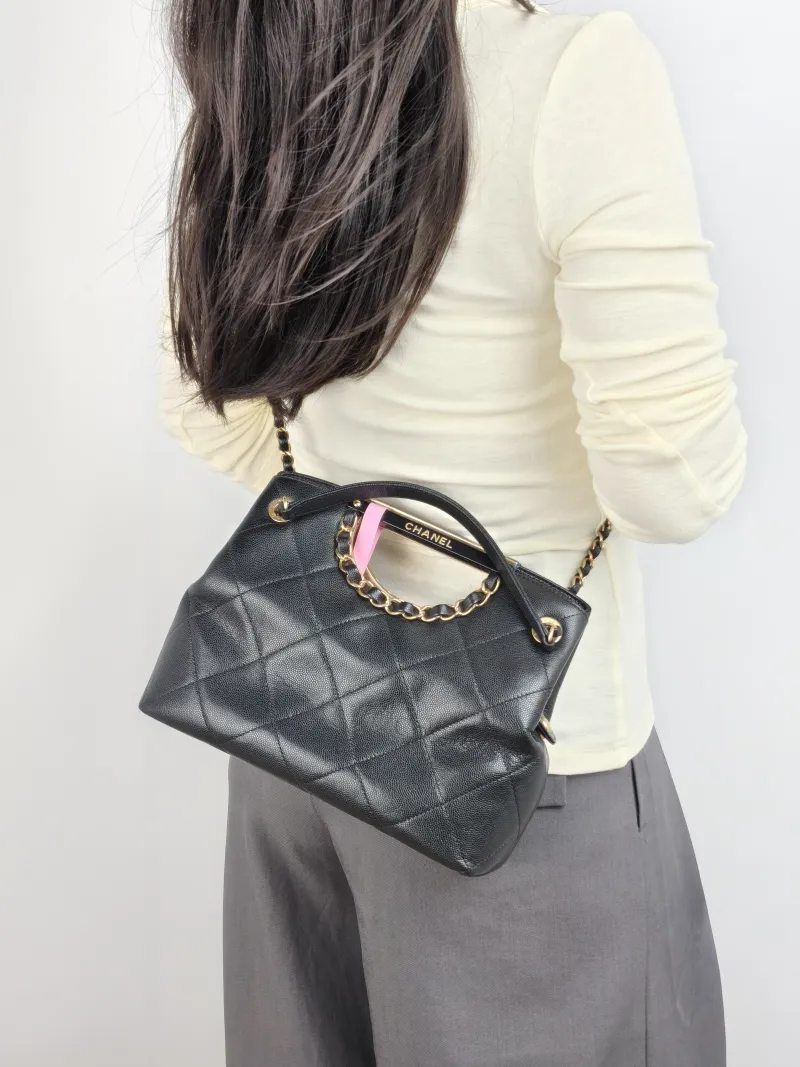 Chanel Top Handle Bag Shoulder Bag Black Grained Calfskin One Size 25 × 9 × 20 cm 29 — on-model view 2 of 3