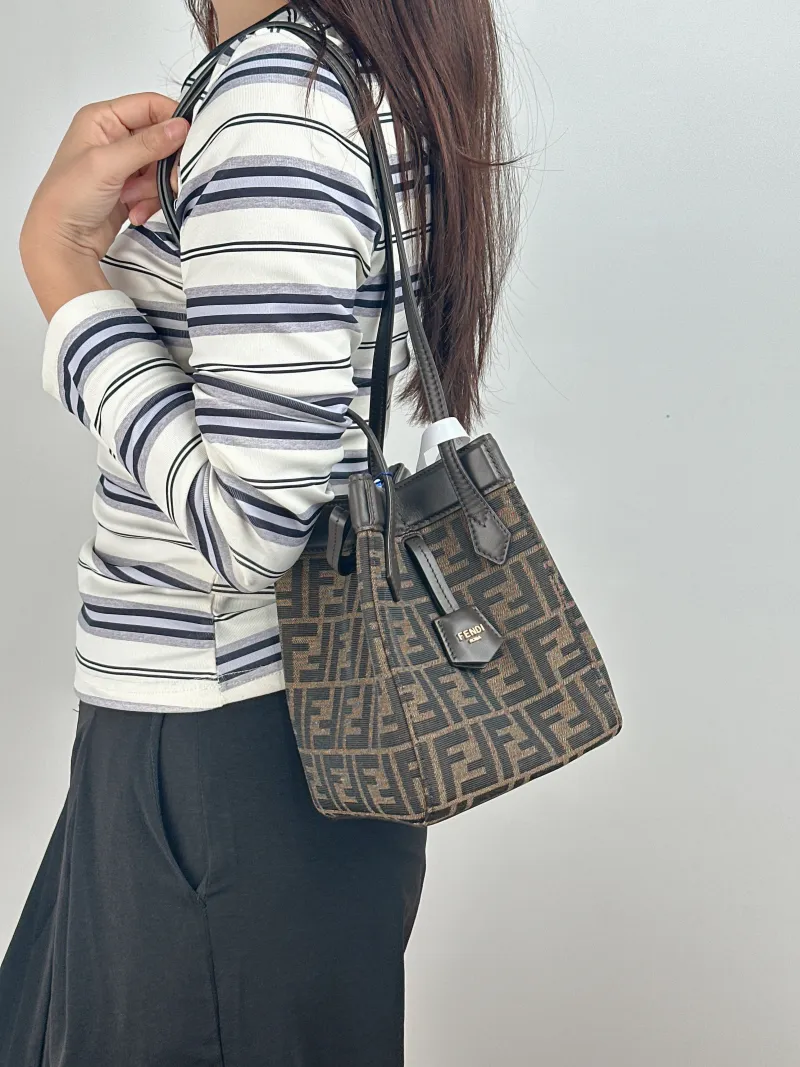 FENDI Top Handle Bag origami Shoulder Bag Monogram Canvas Mini 15 × 15 × 18.5 cm — on-model view 2 of 2