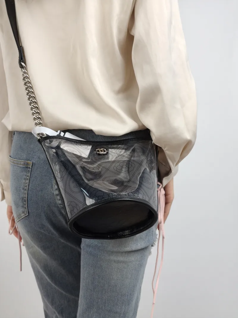 Chanel Shoulder Bag Bucket Bag Black PVC 15.5 × 14.5 × 18 cm 25 — on-model view 2 of 2