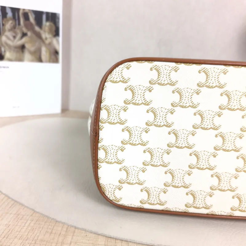 CELINE Crossbody Bag Triomphe Bucket Bag White PVC Small 22 × 13 × 26 cm — detail view 7 of 10