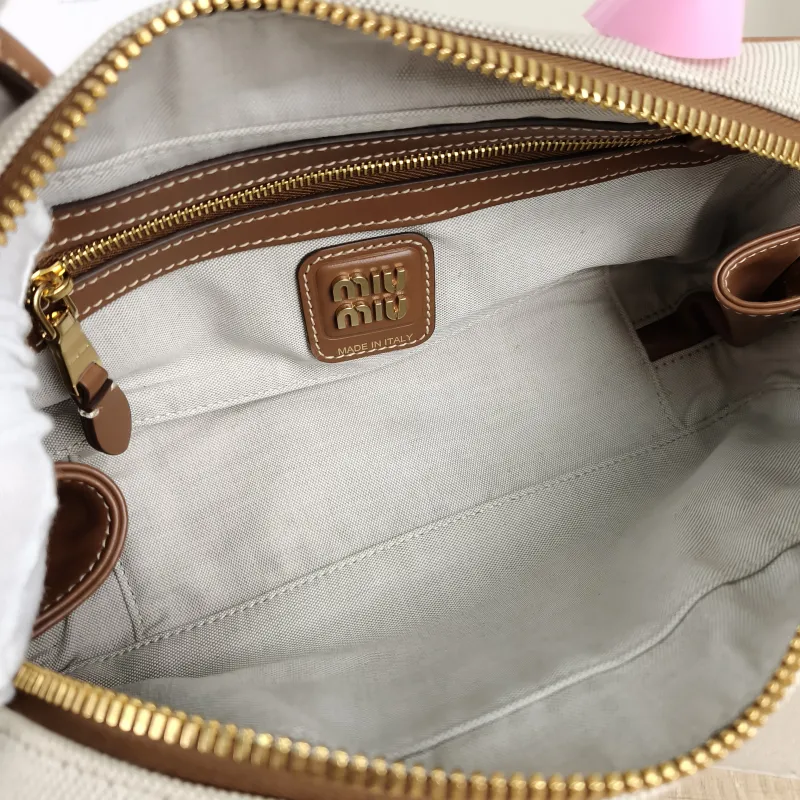 Miumiu Top Handle Bag Beau Brown Canvas · Calfskin Small 28 × 8 × 11.5 cm — detail view 8 of 11